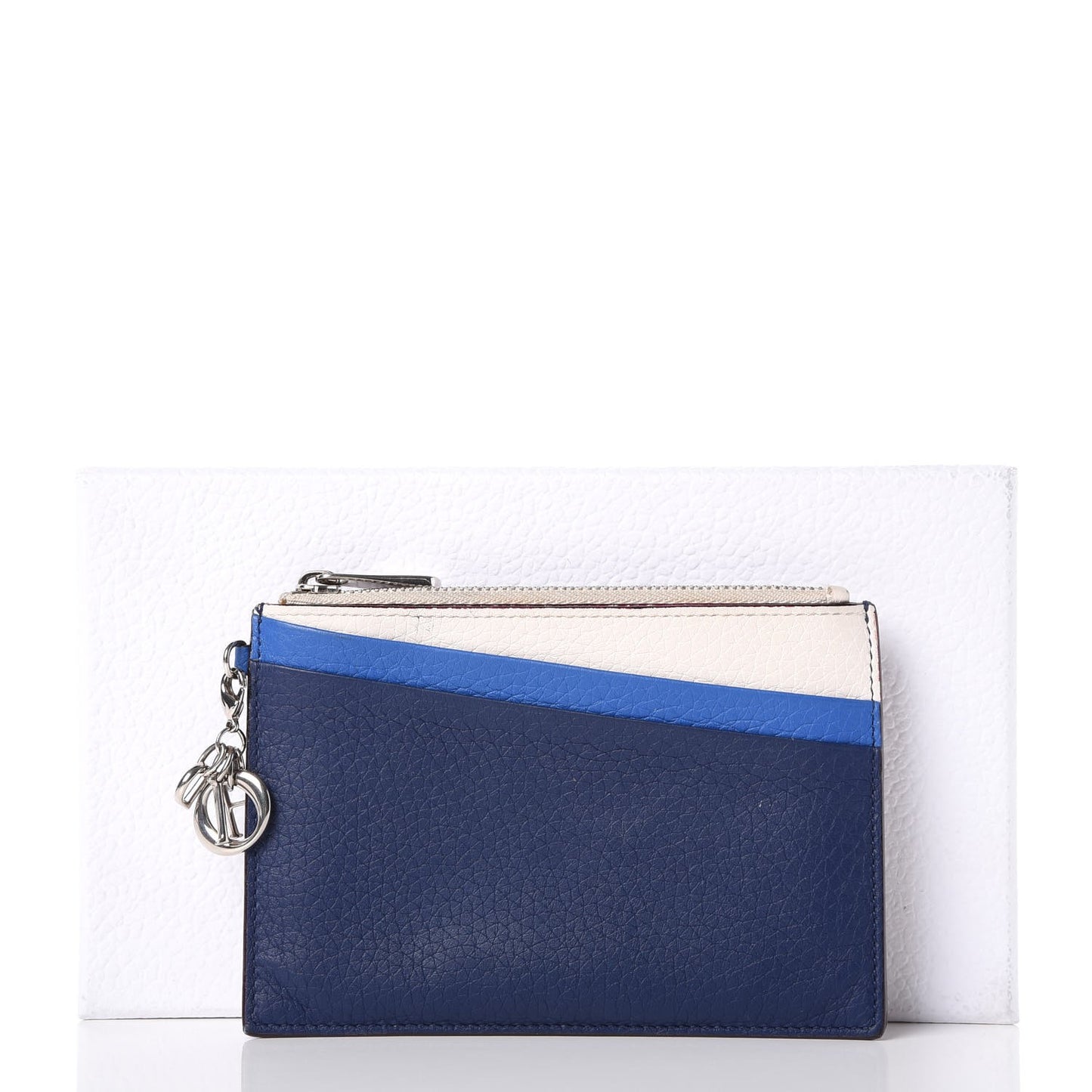 Bullcalf Tri-color Diorissimo Card Holder Navy Blue White