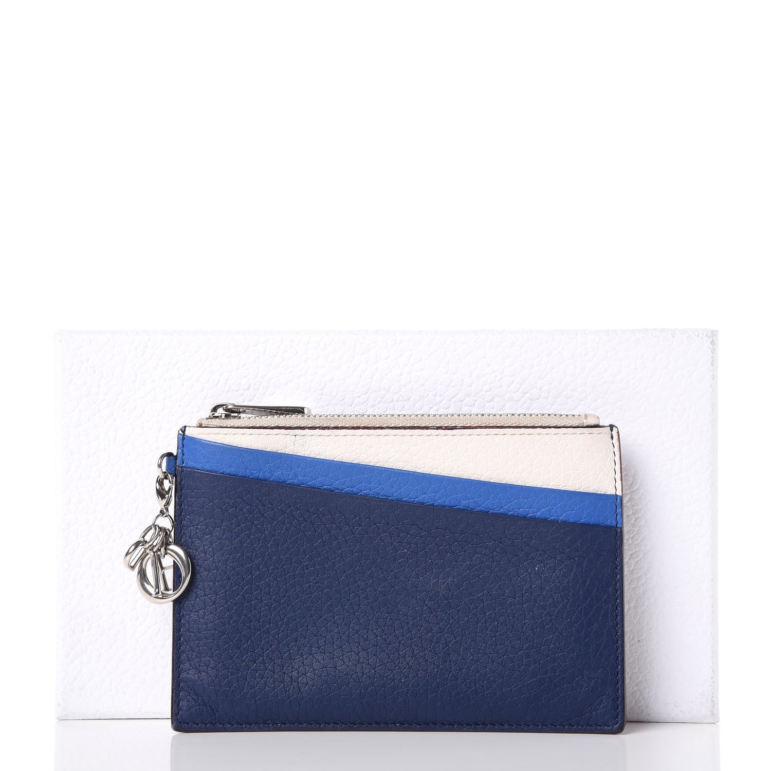 Christian Dior Bullcalf Tri-color Diorissimo Card Holder Navy Blue White 7 of 7