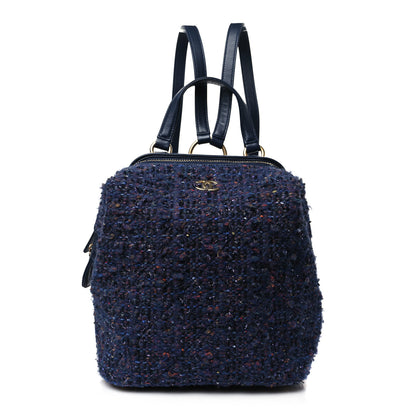 Chanel Tweed Calfskin Stitched Frame Backpack Navy 1 of 10