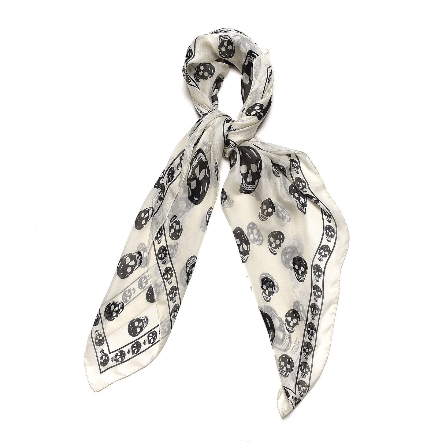 Silk Chiffon Skull Scarf Ivory Black