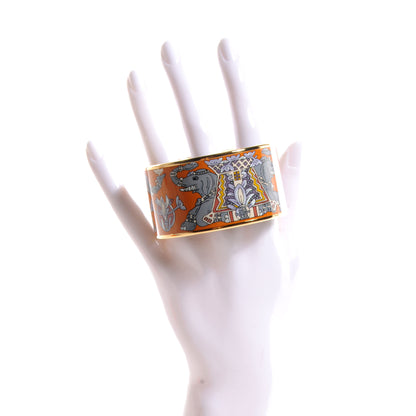 Hermes Enamel Printed Elephant Torana Extra Wide Bracelet 65 Orange 2 of 5
