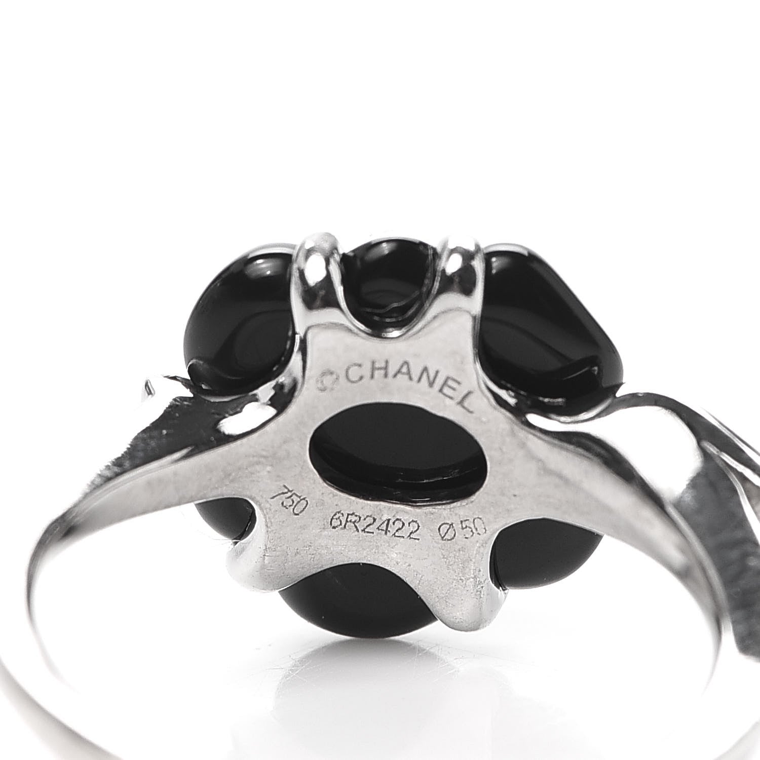 Chanel 18K White Gold Diamond Onyx Camellia Ring 53 6.25 3 of 4