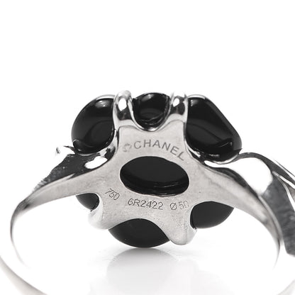 Chanel 18K White Gold Diamond Onyx Camellia Ring 53 6.25 3 of 4