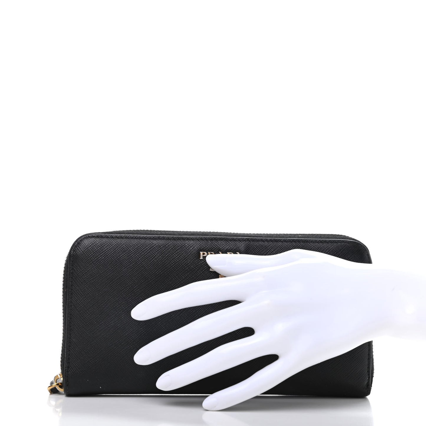 Saffiano Metal Zip Around Wallet Black