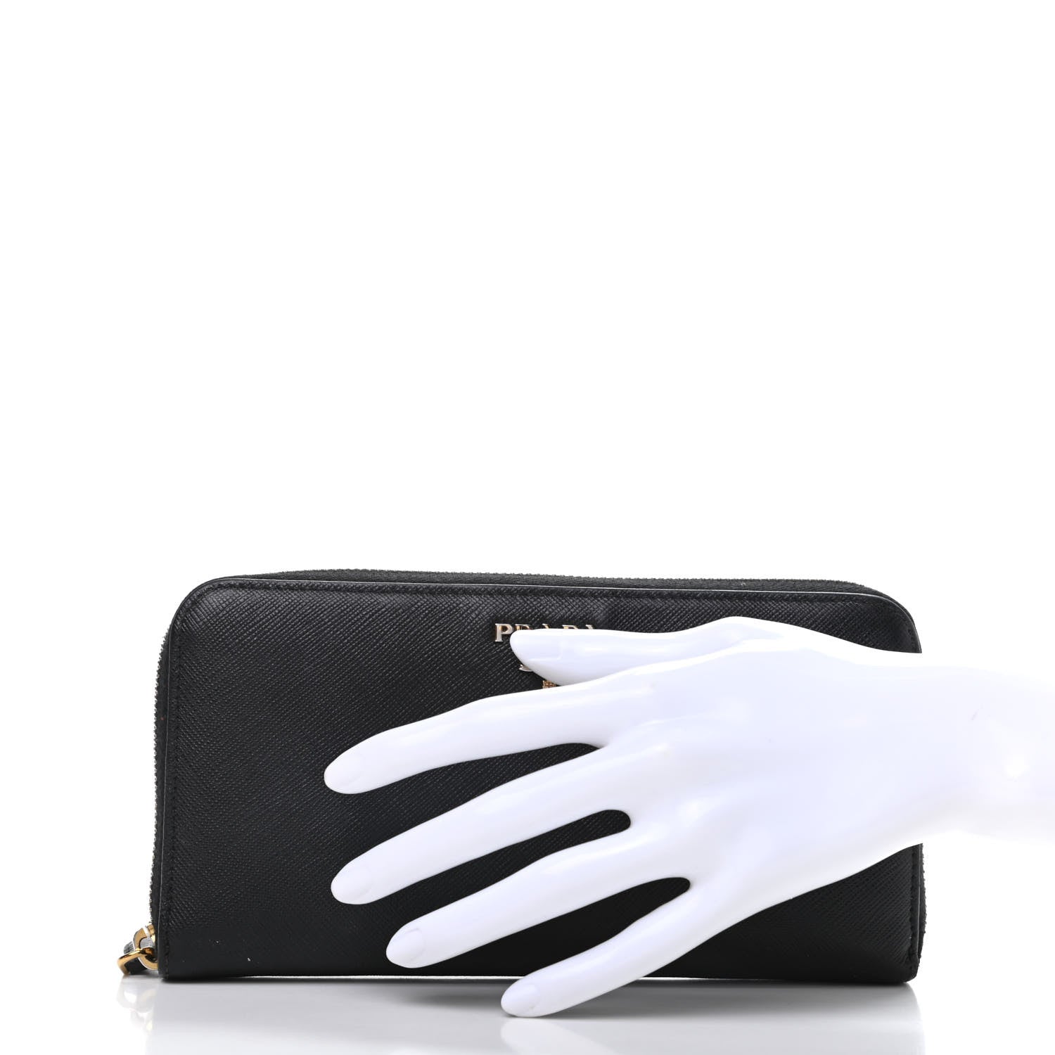 Prada Saffiano Metal Zip Around Wallet Black 2 of 9