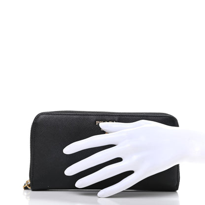Prada Saffiano Metal Zip Around Wallet Black 2 of 9