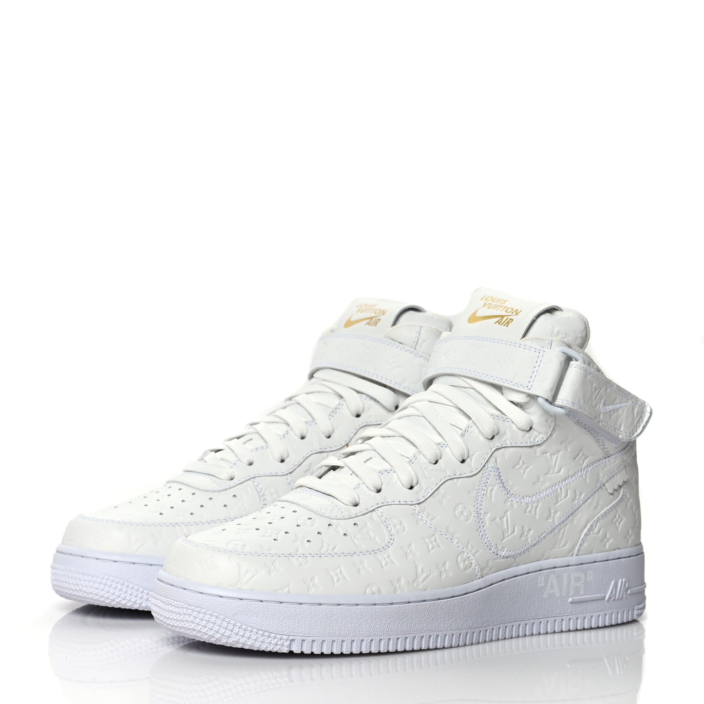 X NIKE AIR FORCE 1 Calfskin Monogram Mid Sneakers 9.5 White