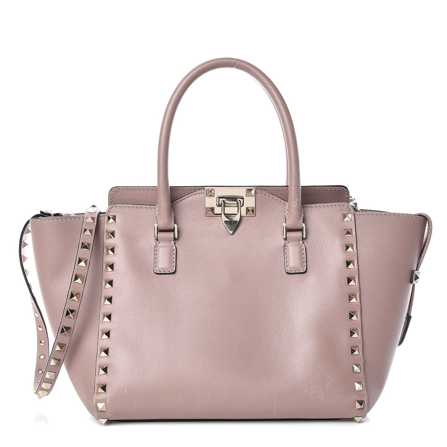 Vitello Small Rockstud Double Handle Tote Poudre