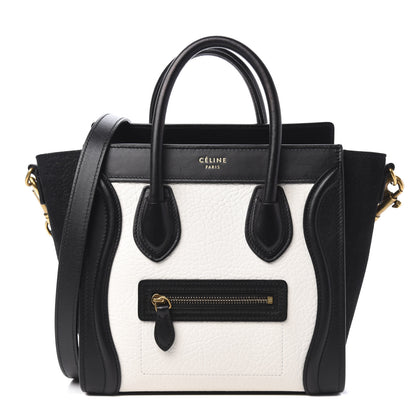 Celine Bullhide Calfskin Nubuck Bi-Color Nano Luggage Black White 1 of 9