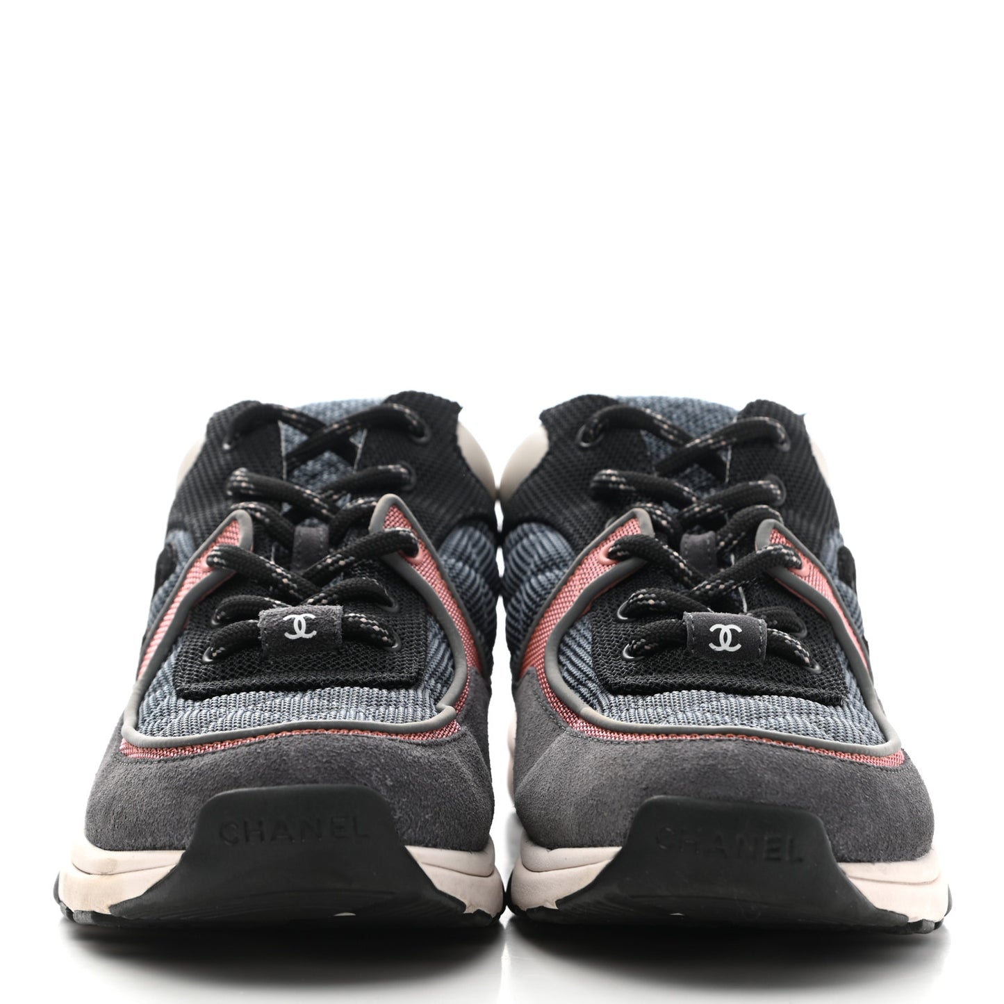 Mesh Suede Calfskin Womens CC Sneakers 39.5 Grey Pink