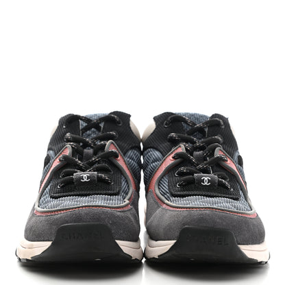 Chanel Mesh Suede Calfskin Womens CC Sneakers 39.5 Grey Pink 2 of 10
