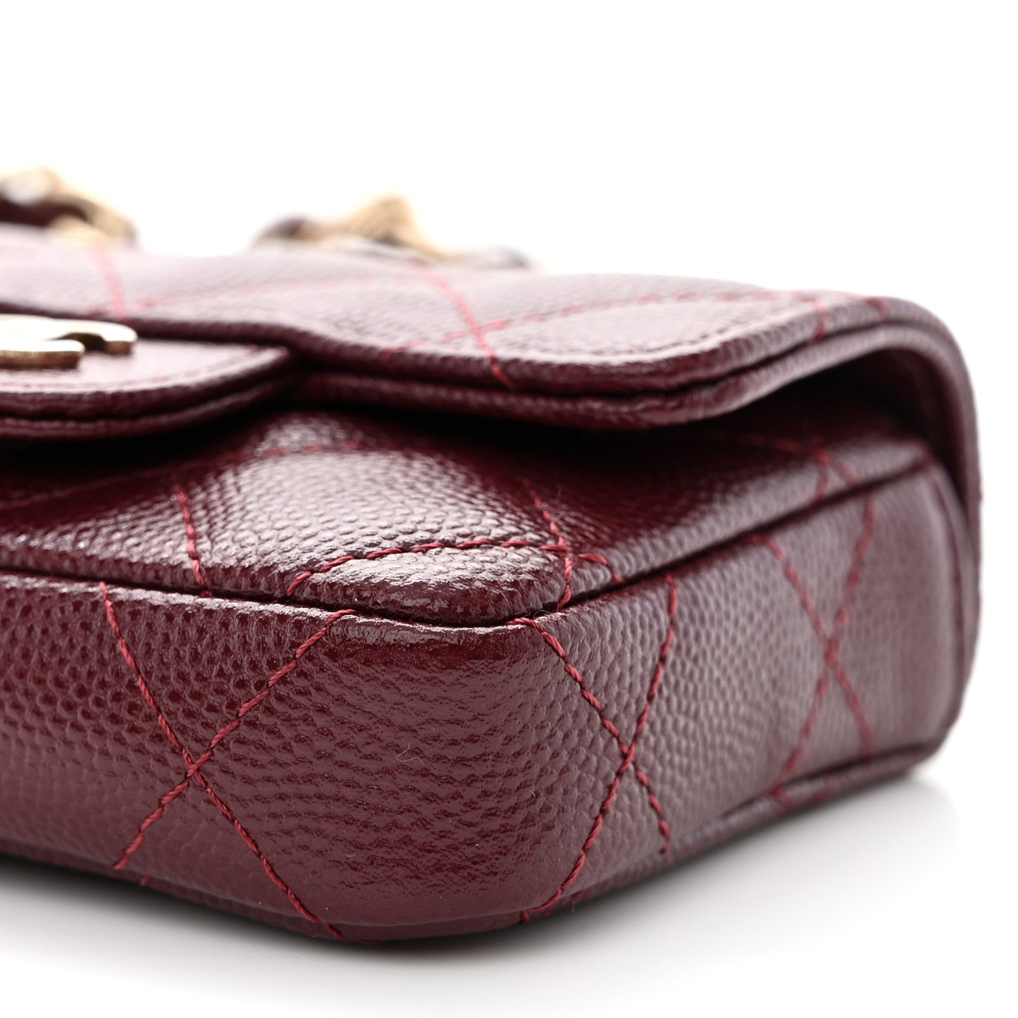 Caviar Quilted Mini Chain Belt Bag Burgundy