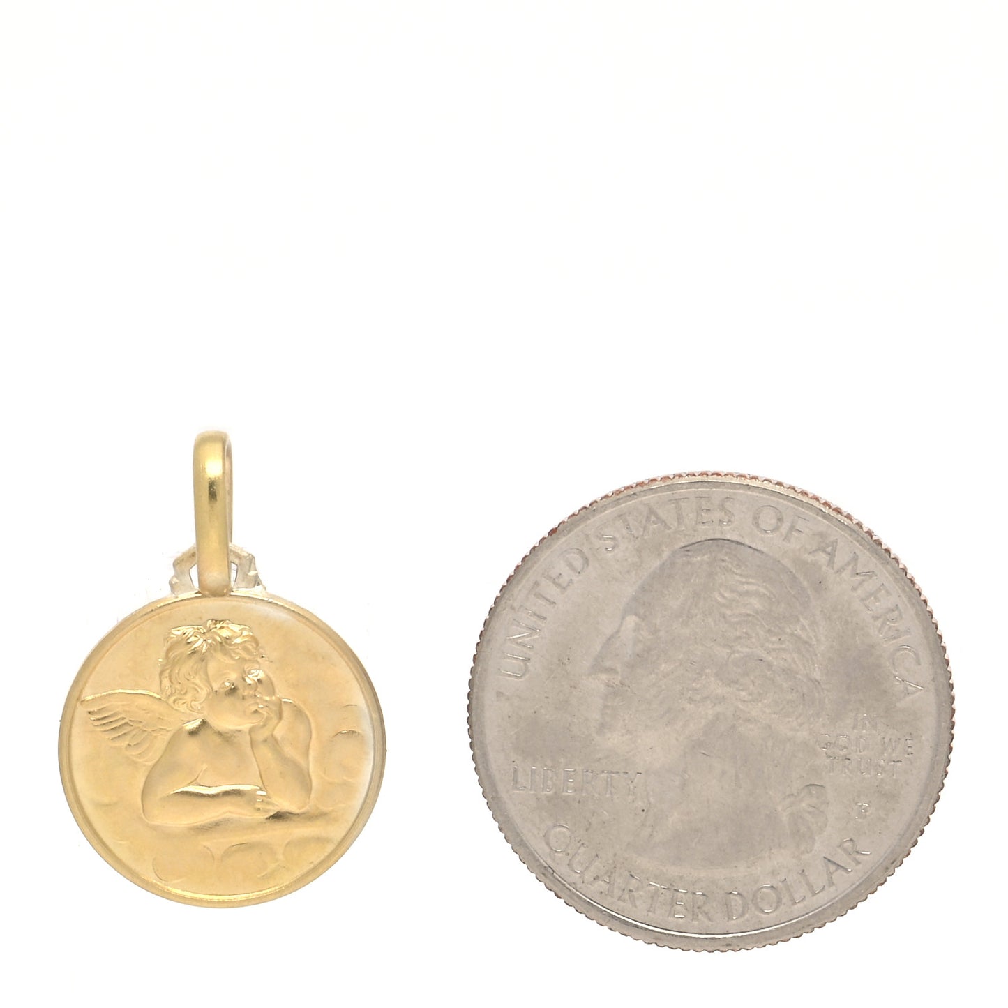 18K Yellow Gold Round Angel Pendant