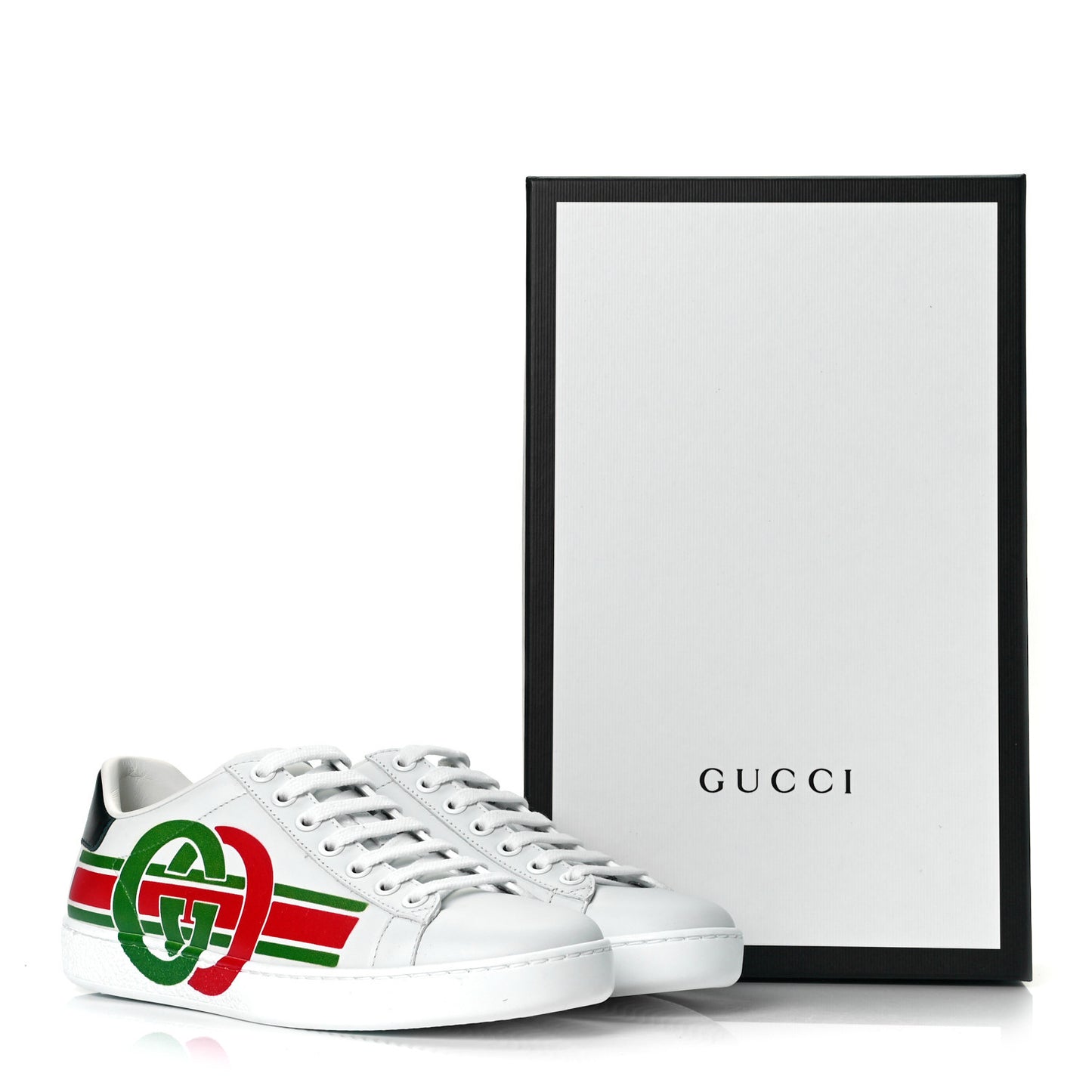 Calfskin Interlocking G Womens New Ace Sneakers 35 White Red Flame Green
