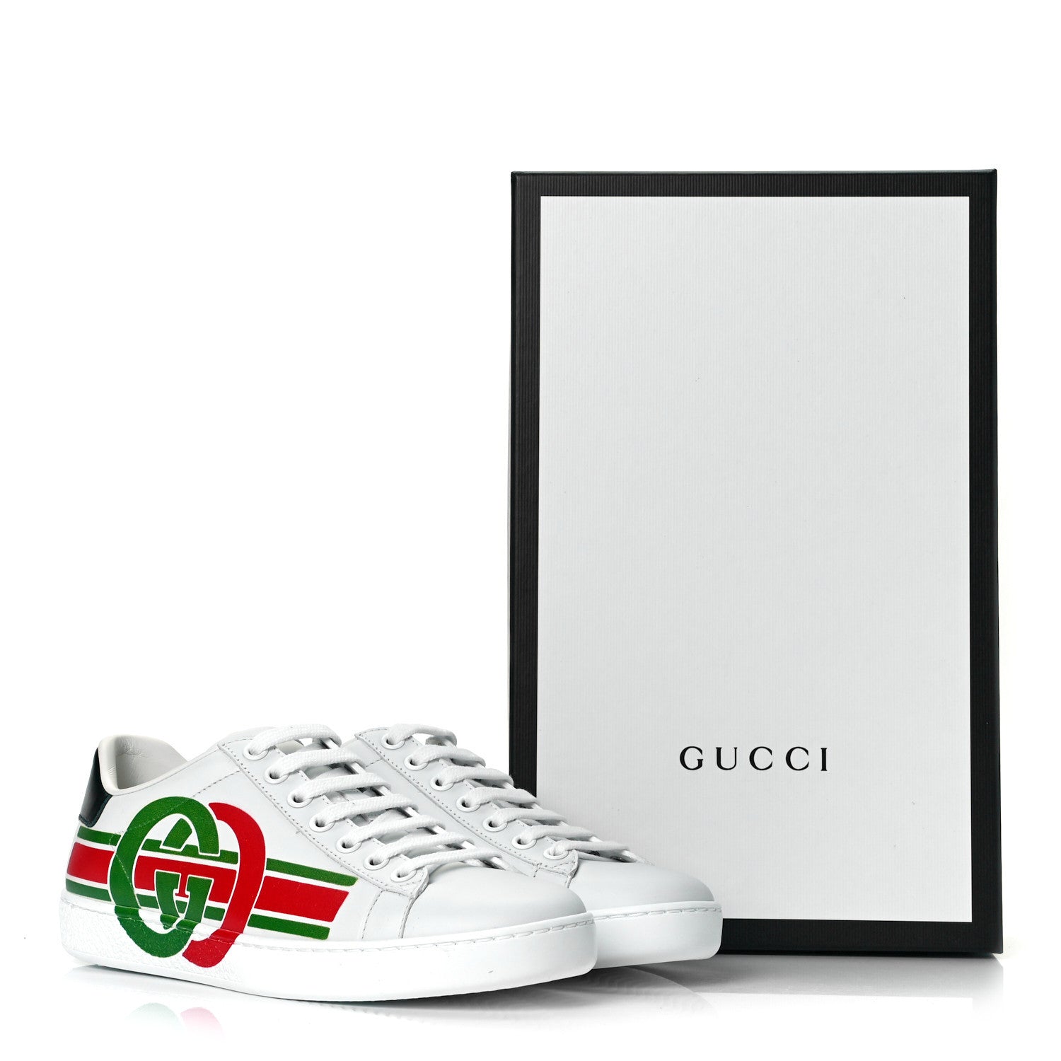Gucci Calfskin Interlocking G Womens New Ace Sneakers 35 White Red Flame Green 10 of 10