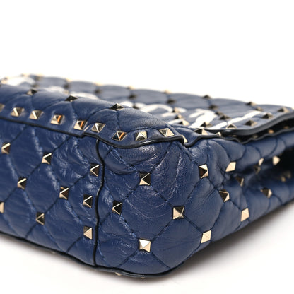 Valentino Garavani Nappa VLTN Print Medium Rockstud Spike Shoulder Bag Pure Blue White 9 of 11