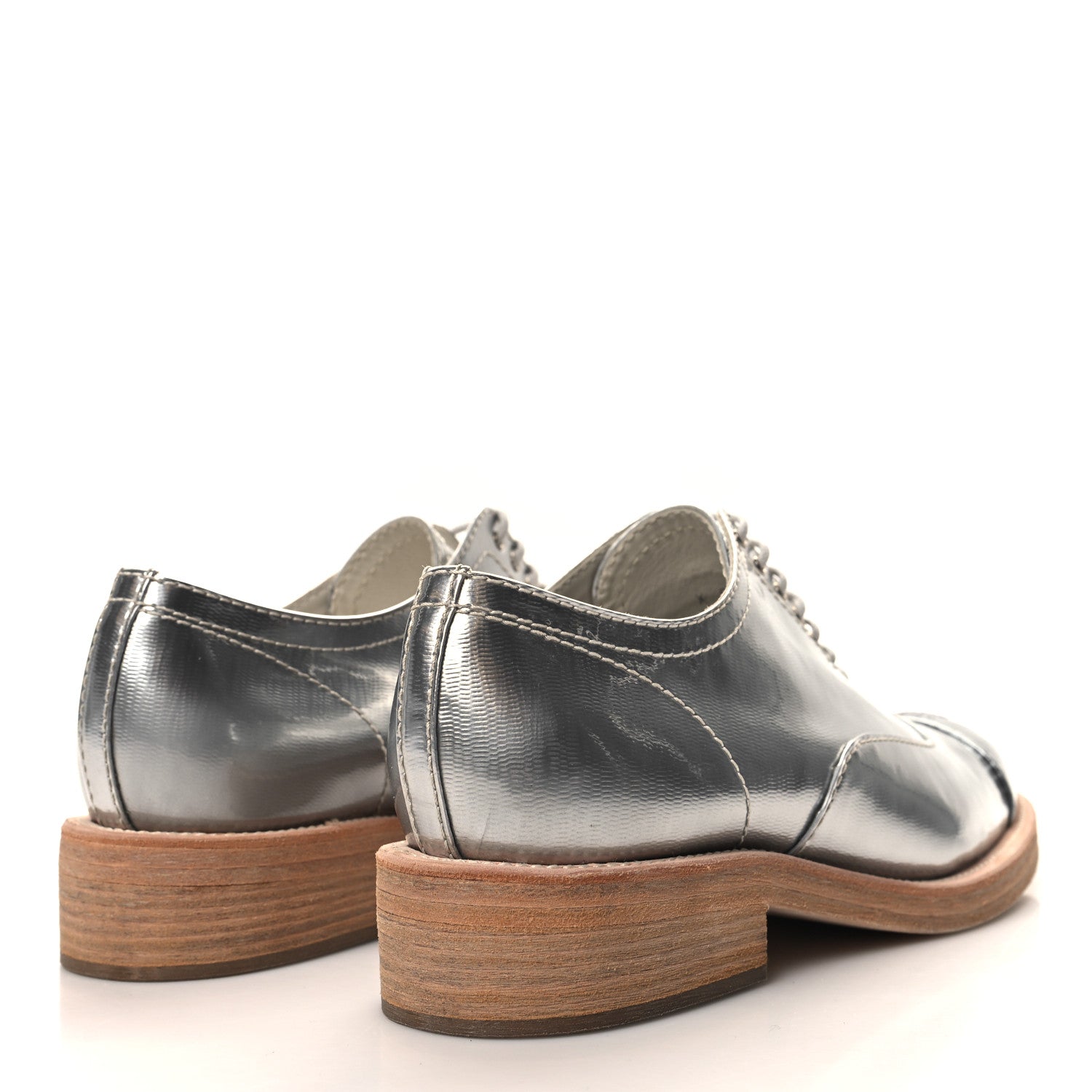 Chanel Metallic Fantasy Calfskin PVC Lace Up Loafers 41.5 Silver 4 of 8