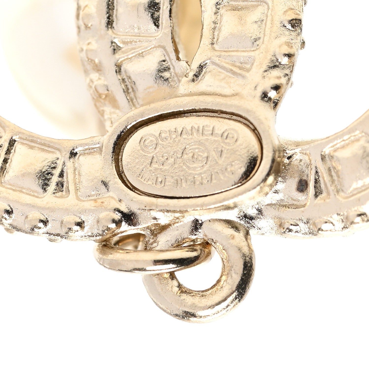Chanel Pearl Crystal CC Drop Earrings Light Gold 3 of 5