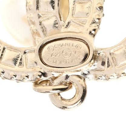 Chanel Pearl Crystal CC Drop Earrings Light Gold 3 of 5