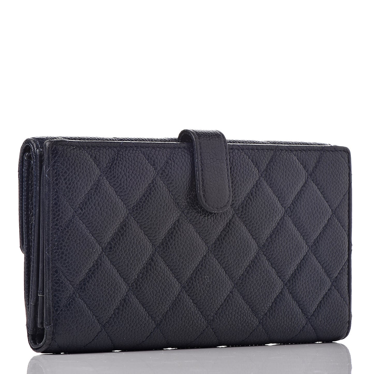 Caviar Quilted CC Long Double Wallet Navy