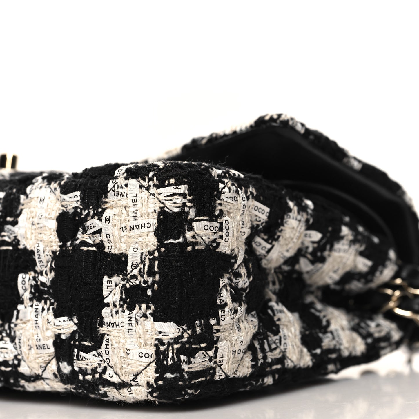 Tweed Quilted Medium Double Flap Black Ecru White