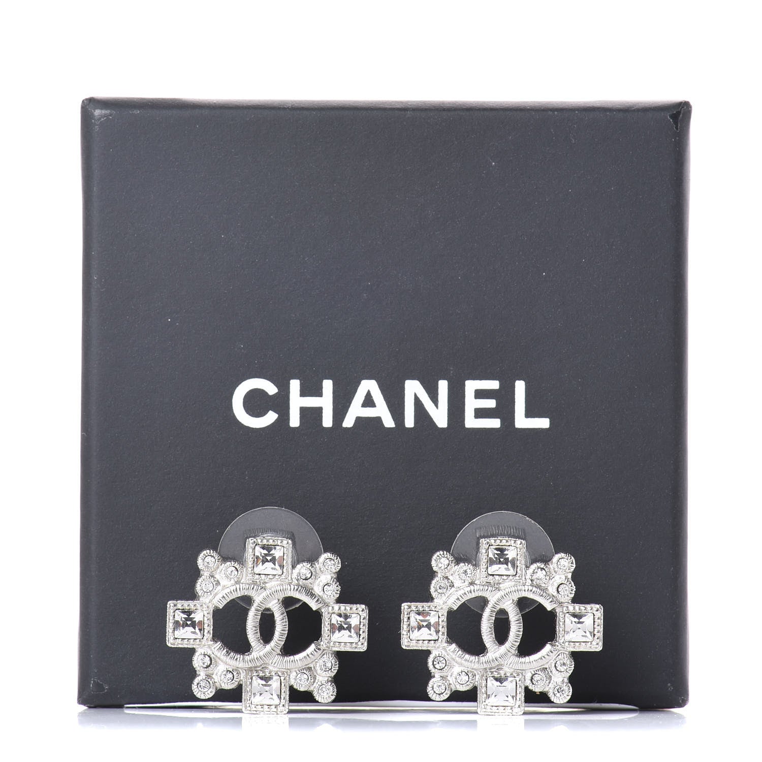 Chanel Swarovski Crystal CC Earrings Silver 5 of 5