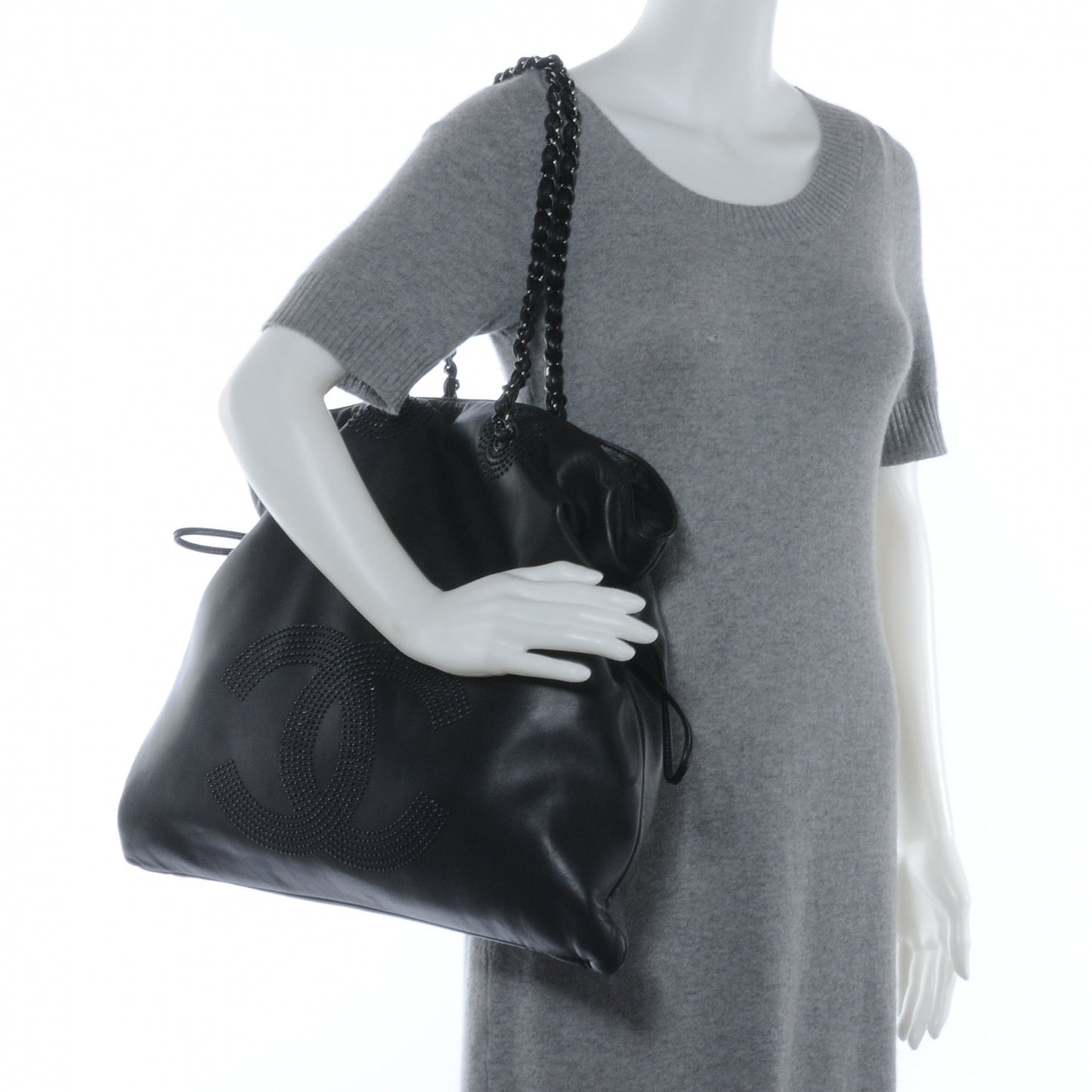 Lambskin CC Studded Shopper Tote Black