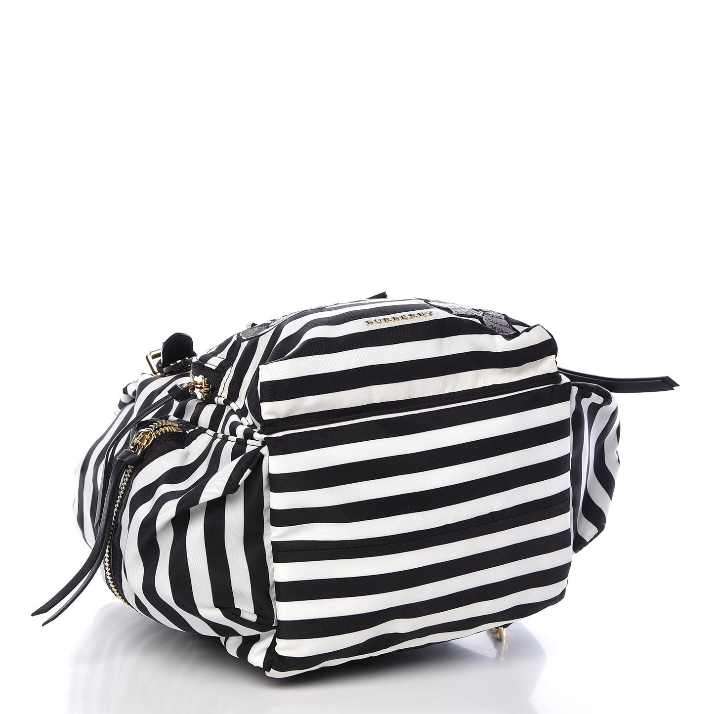 Nylon Striped Medium Rucksack Backpack Black White