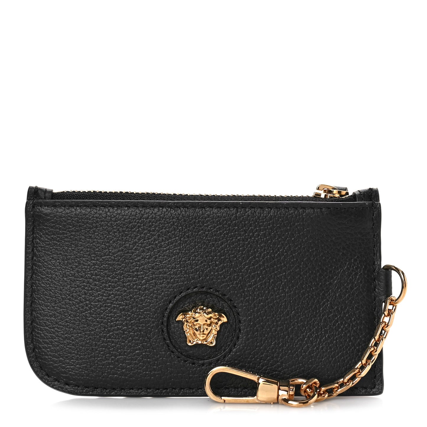 Grained Calfskin La Medusa Zip Card Case Black