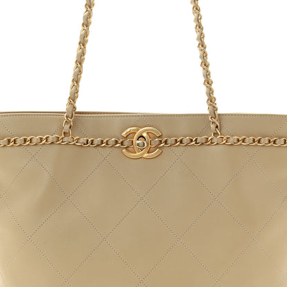 Chanel Calfskin Stitched Small Shopping Tote Dark Beige 8 of 11