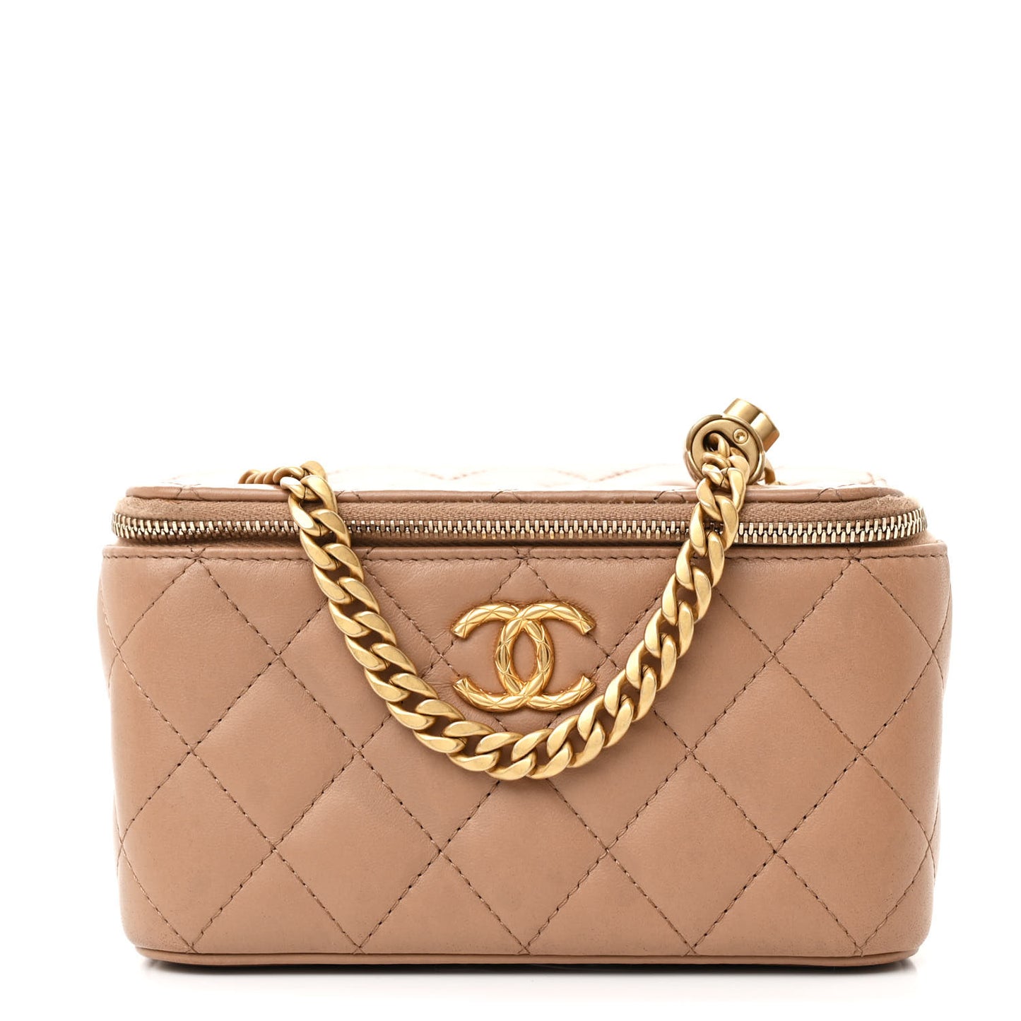Lambskin Quilted Small Pillow Crush Vanity Case With Chain Beige