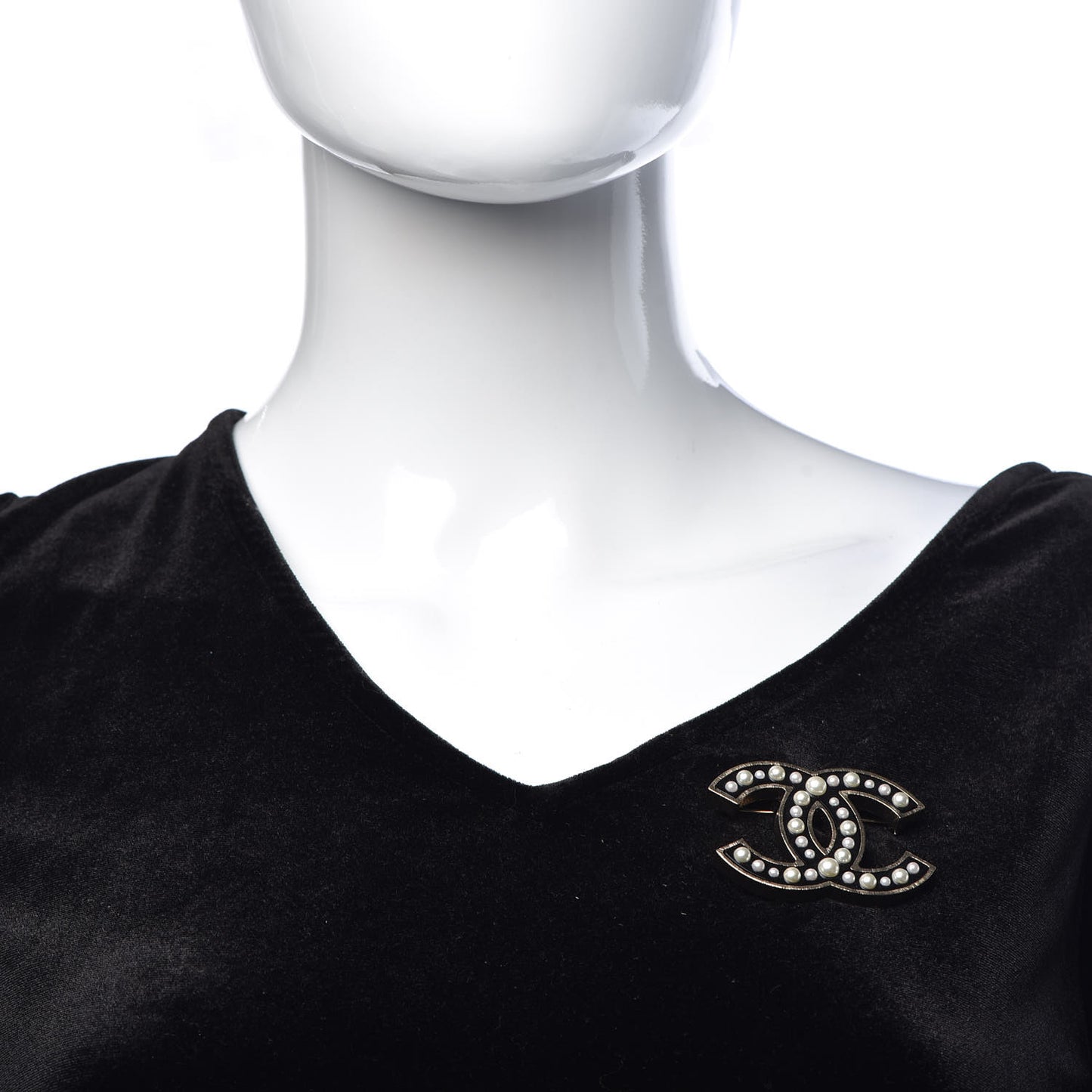 Pearl Enamel CC Brooch Black Gold