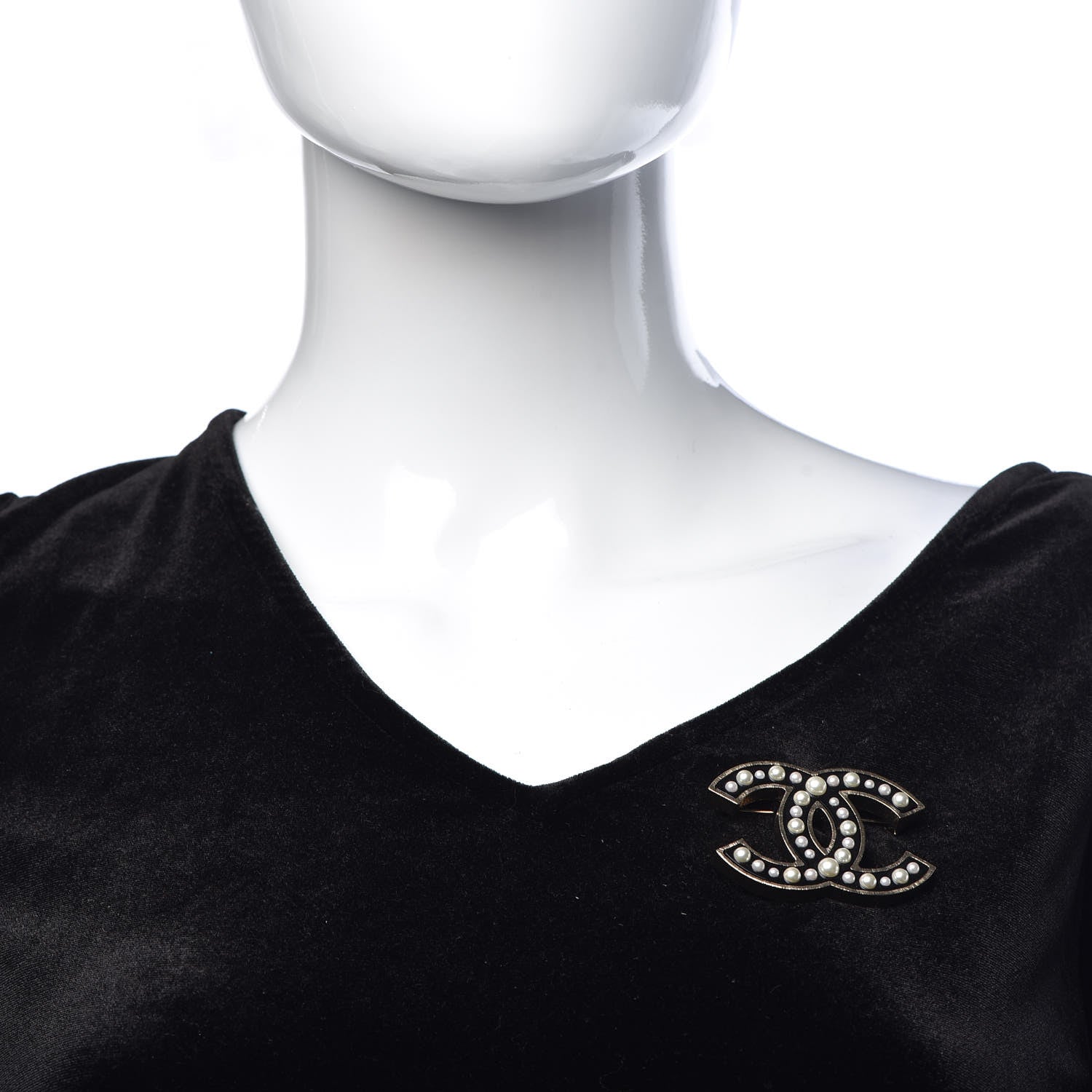 Chanel Pearl Enamel CC Brooch Black Gold 2 of 5