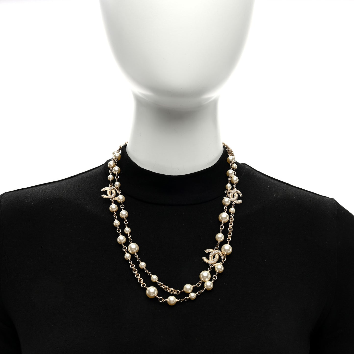 Pearl CC Long Necklace Light Gold