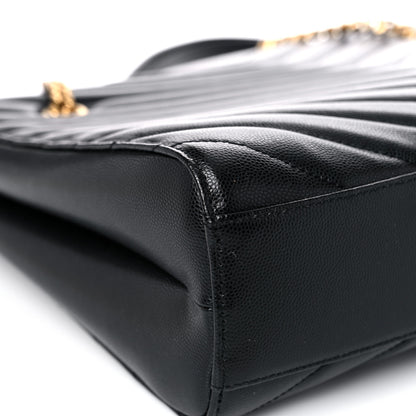 Saint Laurent Grain De Poudre Matelasse Chevron Medium Tribeca Shopping Bag Black 8 of 15