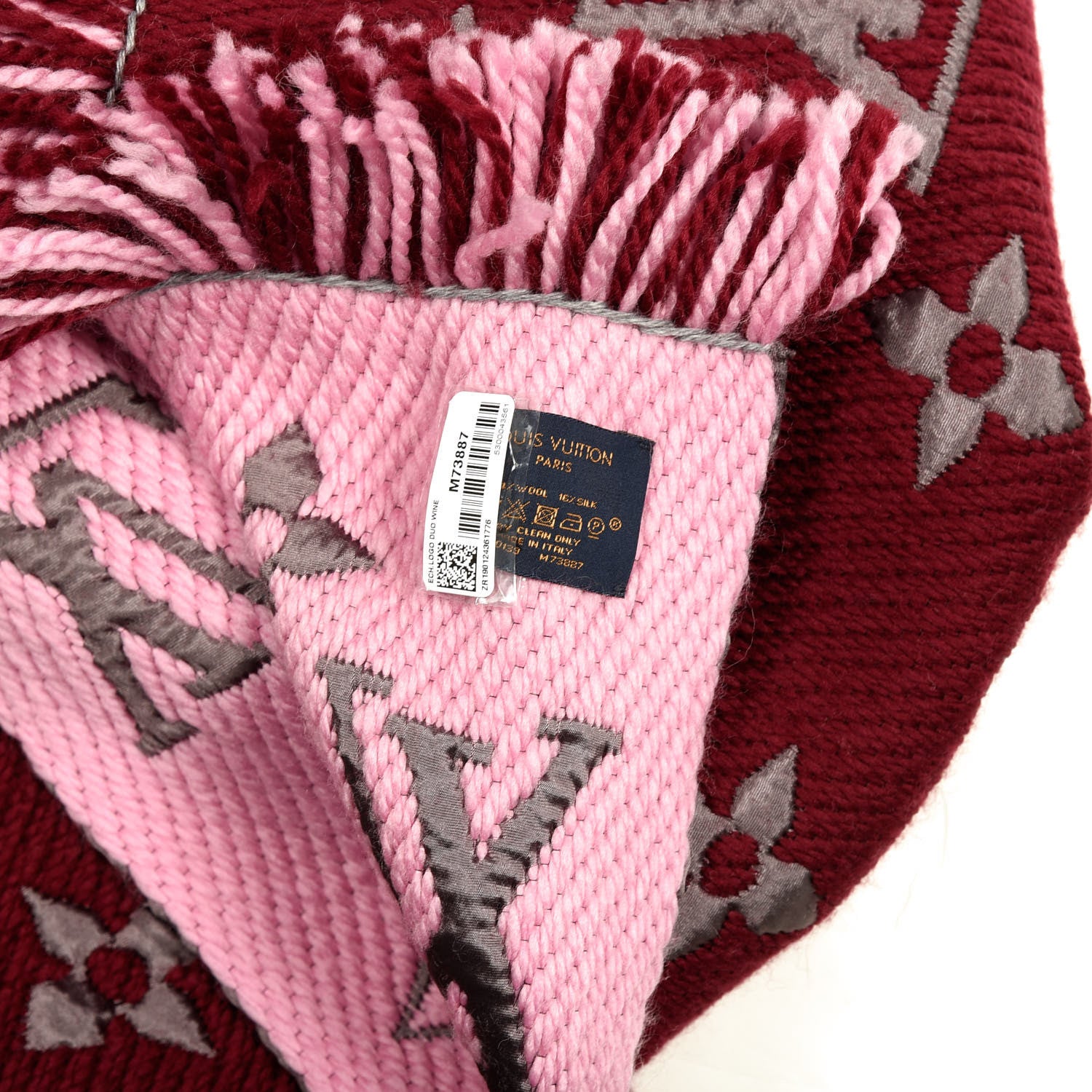 Louis Vuitton Wool Silk Logomania Duo Scarf Wine 3 of 3