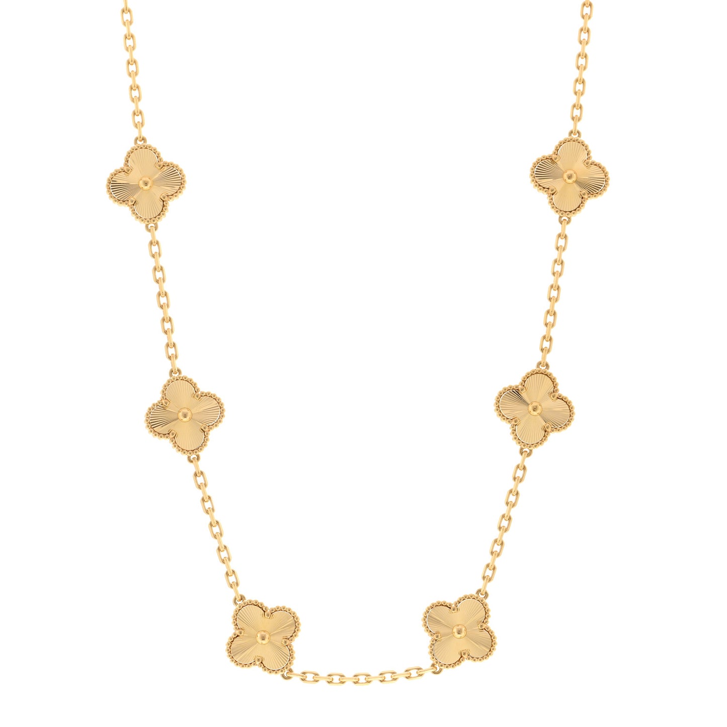 18K Yellow Gold 10 Motifs Guilloche Vintage Alhambra Necklace
