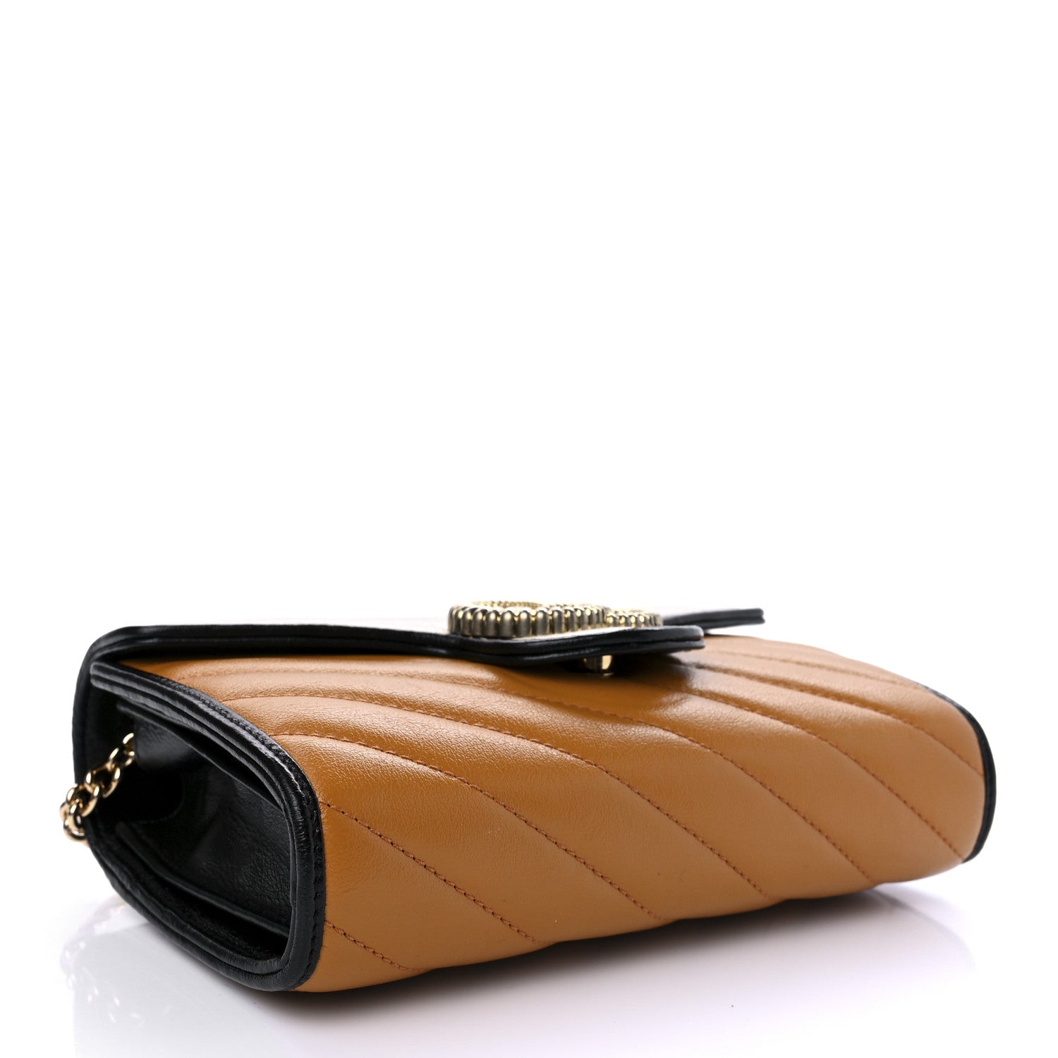 Gucci Azalea Calfskin Matelasse Diagonal Torchon Tri-Color GG Marmont Chain Wallet Cognac Mystic White Black 3 of 8