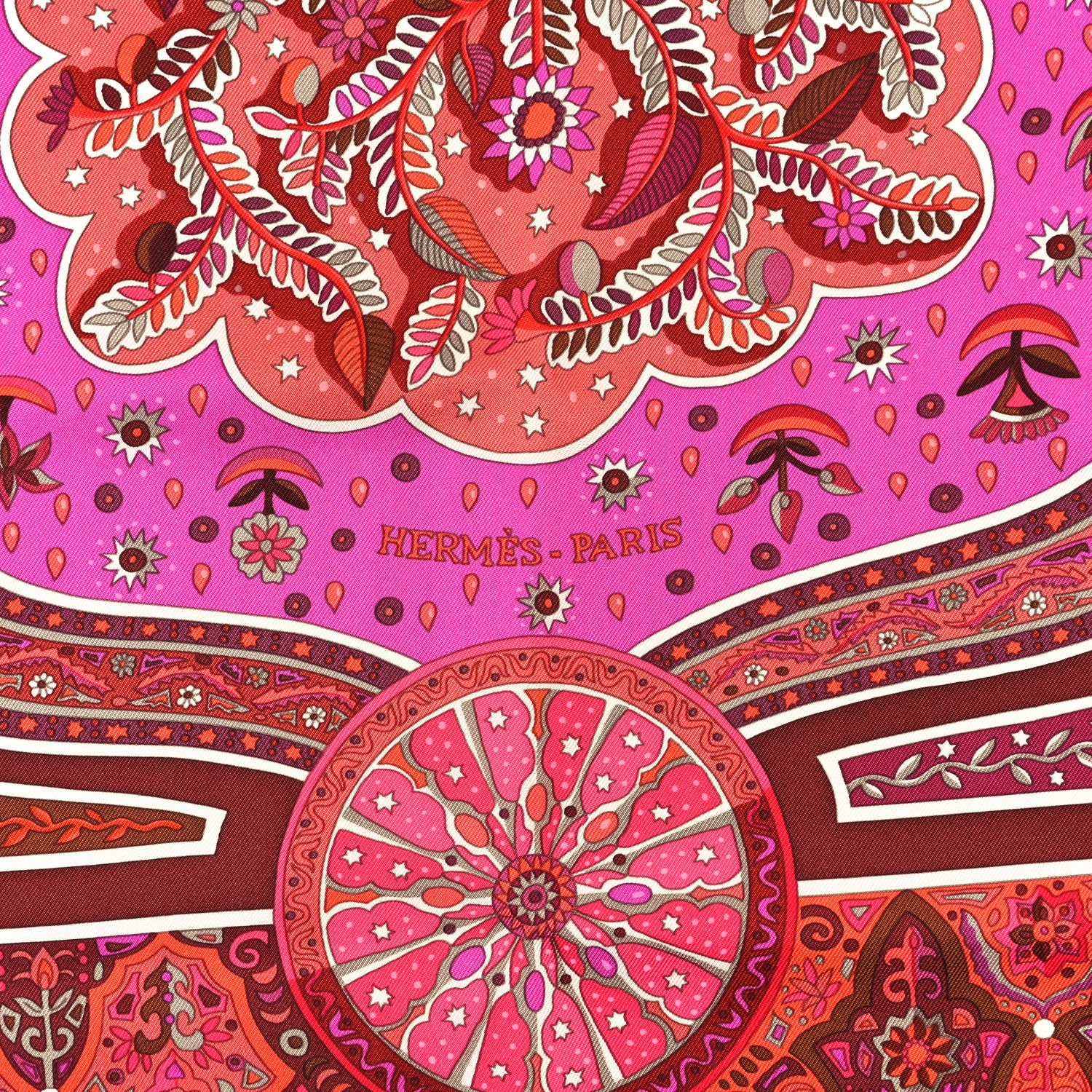 Hermes Silk Aux Portes Du Palais Scarf 90 Chaudron Orange Vif Rose 2 of 3