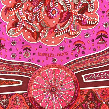Hermes Silk Aux Portes Du Palais Scarf 90 Chaudron Orange Vif Rose 2 of 3