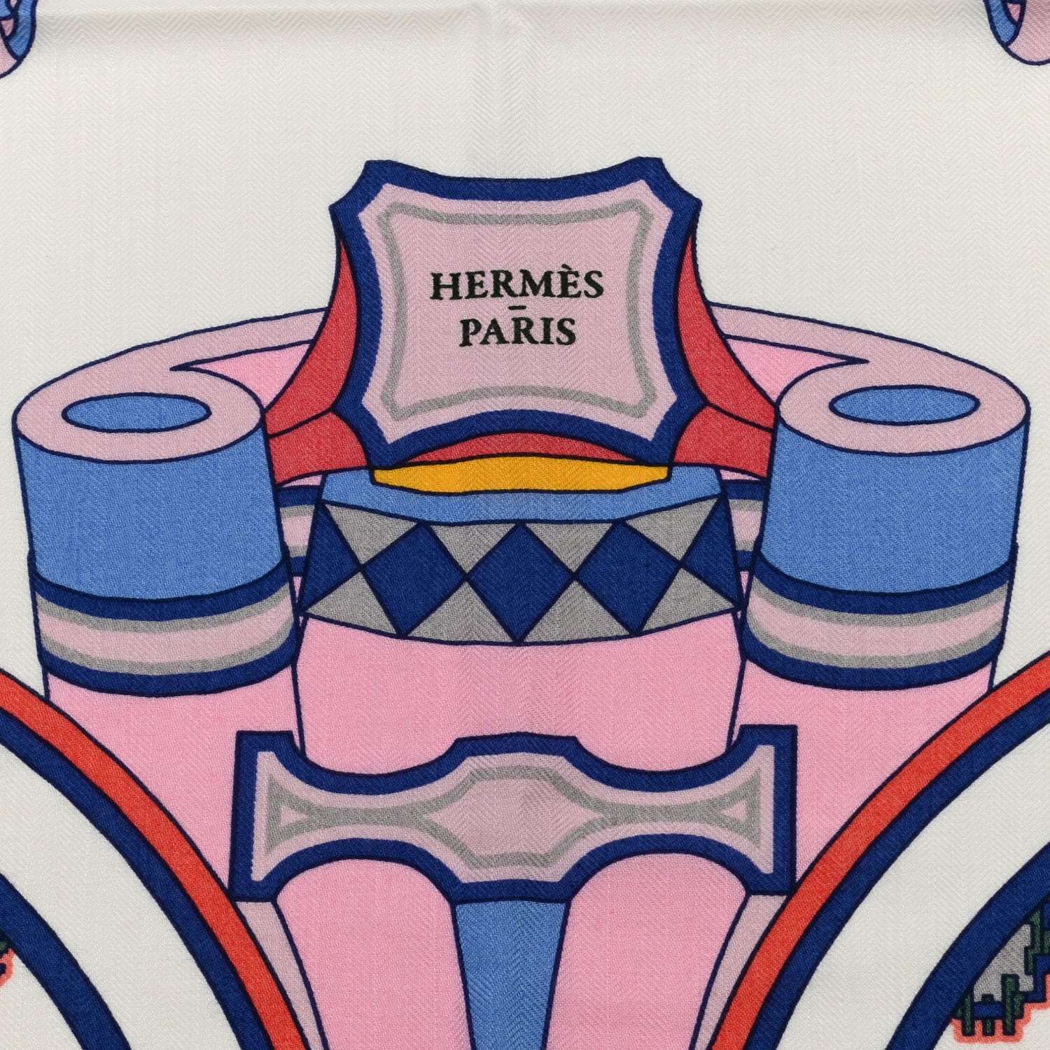 Hermes Cashmere Silk Les Roues De Phaeton Shawl 140 White Rose Jaune 2 of 5