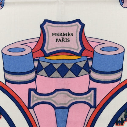 Hermes Cashmere Silk Les Roues De Phaeton Shawl 140 White Rose Jaune 2 of 5