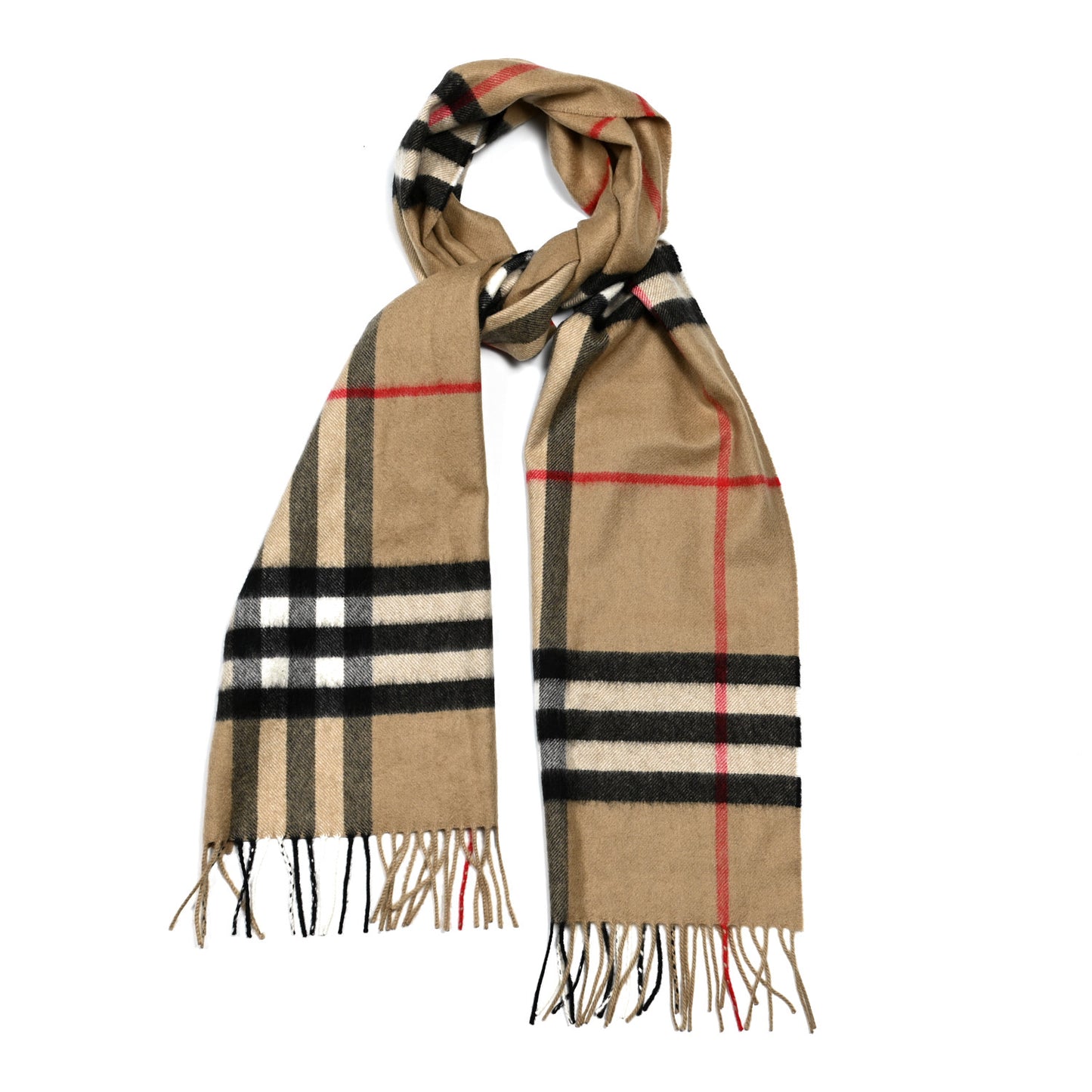 Cashmere Giant Check Fringe Scarf Archive Beige