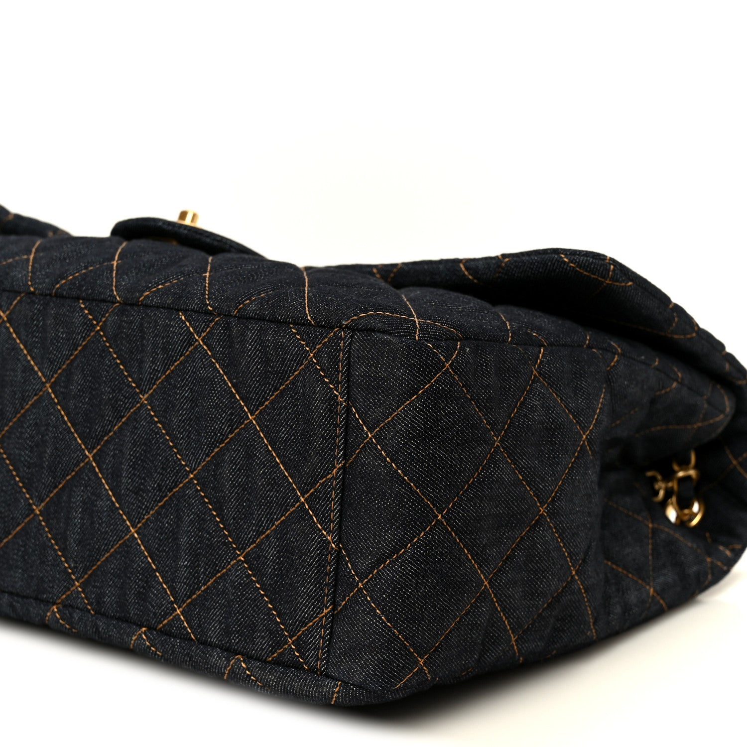 Chanel Denim Quilted XXL Travel Flap Bag Dark Blue Orange 11 of 11