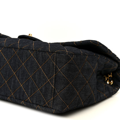 Chanel Denim Quilted XXL Travel Flap Bag Dark Blue Orange 11 of 11
