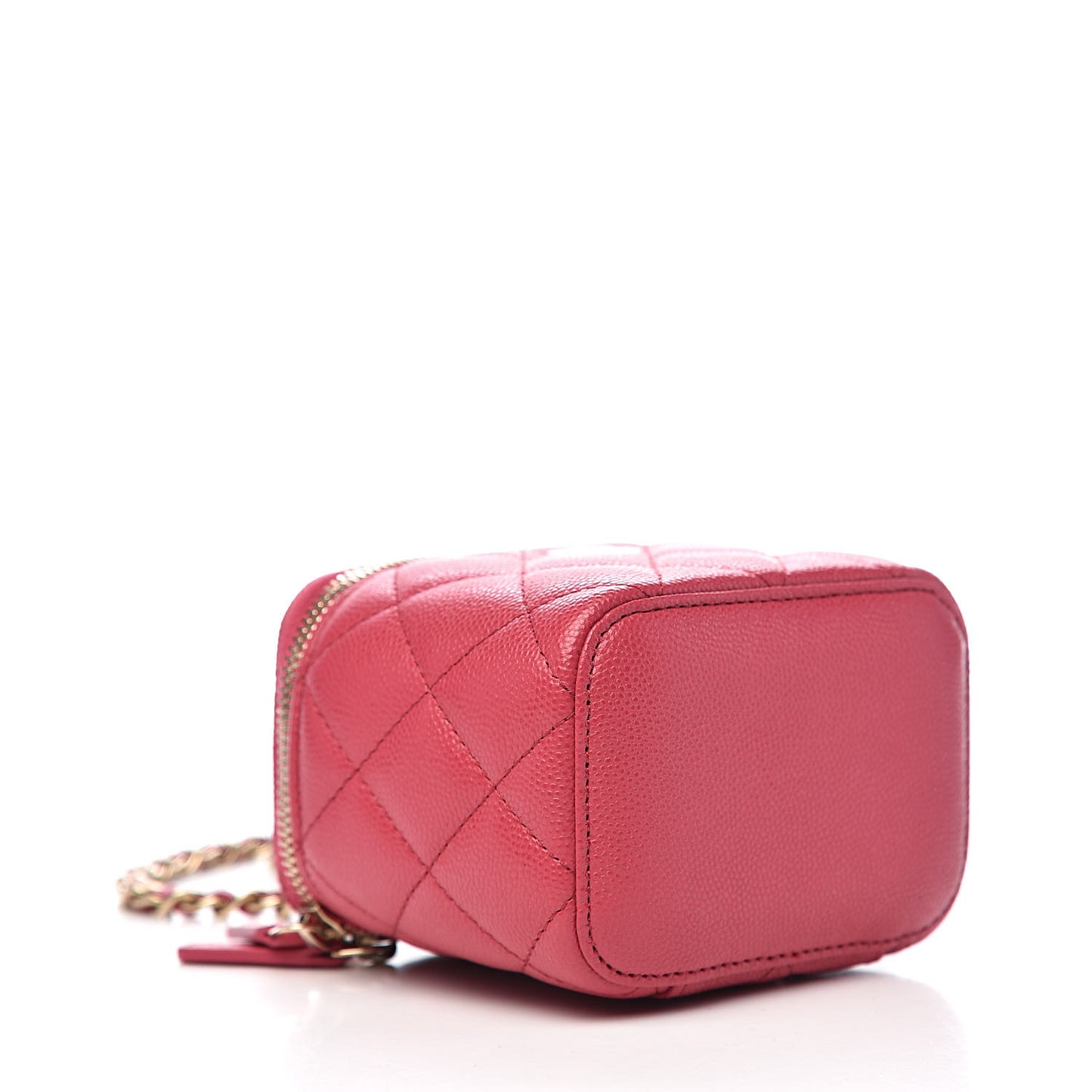 Caviar Quilted Mini Vanity Case With Chain Dark Pink