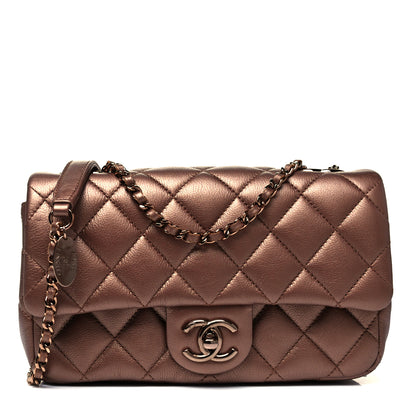 Chanel Iridescent Goatskin Quilted Small CC Eyelet Flap Copper 1 of 9