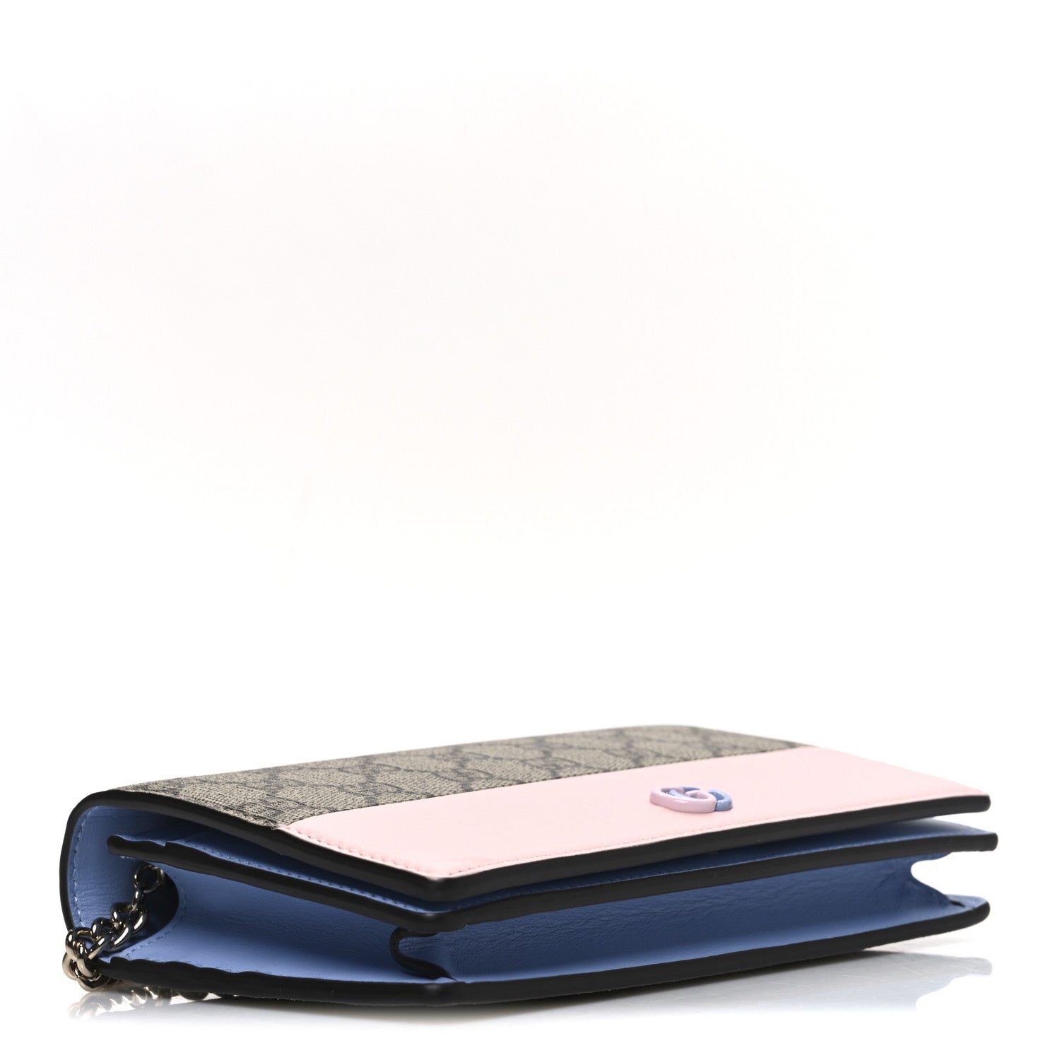 Gucci GG Supreme Monogram Textured Dollar Calfskin Mini GG Marmont Chain Wallet Light Pink Blue Beige 4 of 9