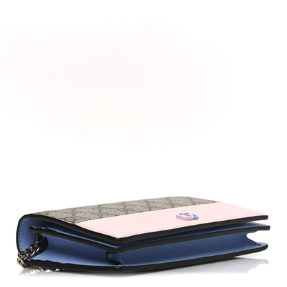 Gucci GG Supreme Monogram Textured Dollar Calfskin Mini GG Marmont Chain Wallet Light Pink Blue Beige 4 of 9