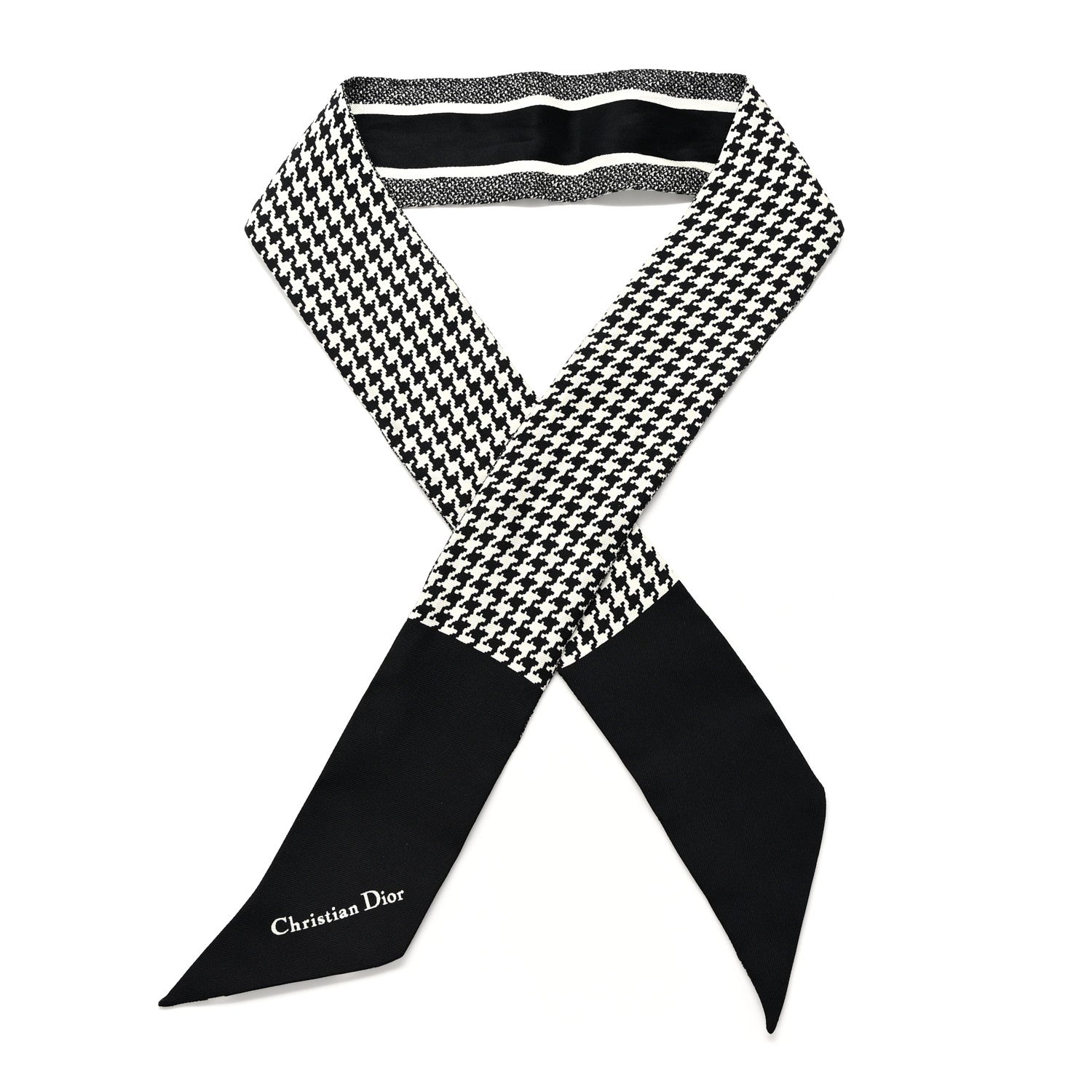 Christian Dior Silk Houndstooth Mitzah Scarf Black White 1 of 4